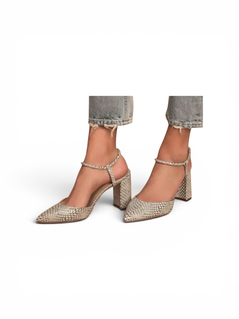 Marc Fisher Callo Ankle-Strap Block Heel Pumps Snake Print - Picture 1 of 6